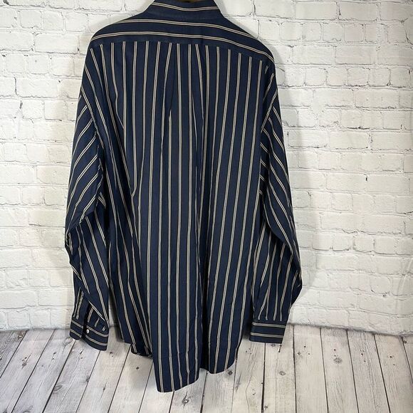Vintage Ralph Lauren Crest Shield Shirt Mens XXL Blue Navy Gold Striped Blaire - Picture 4 of 7